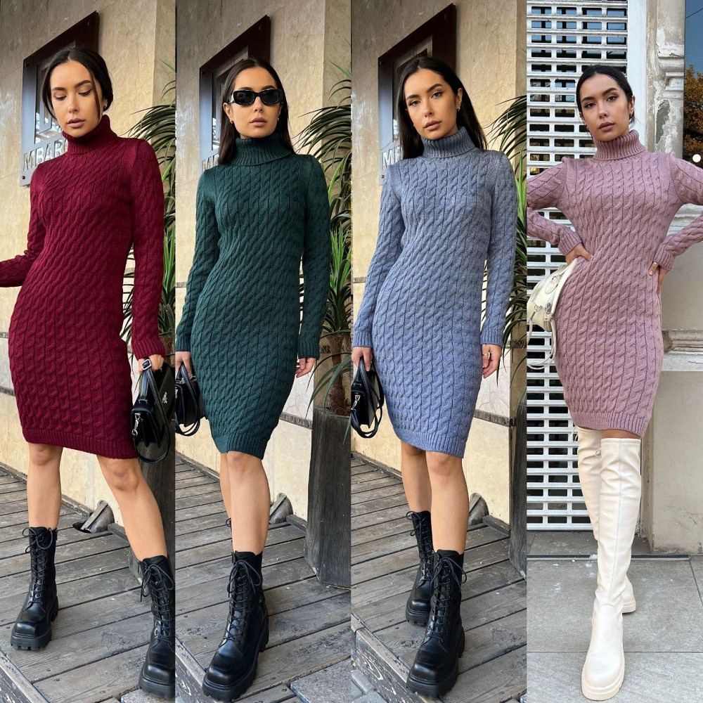 В'язана жіноча сукня туніка Вишня в кольорах із високою горловиною. 44-48р Київ - фото 8