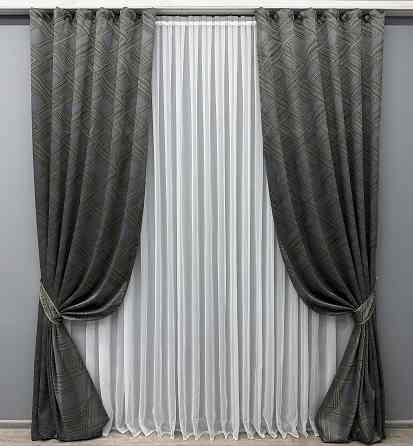 Комплект готовых штор VR-Textil Жаккард Mystery № 1625ш Капучино с серым 150х290 см 2 шт (33-0541) Киев