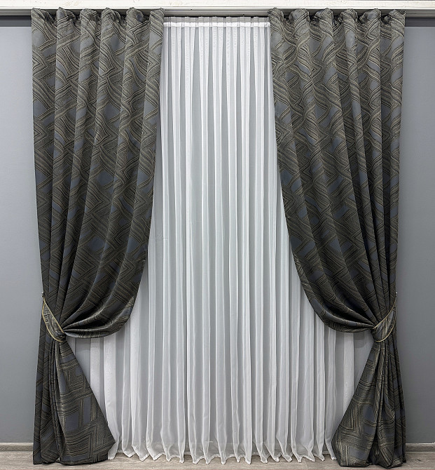 Комплект готовых штор VR-Textil Жаккард Mystery № 1625ш Капучино с серым 150х290 см 2 шт (33-0541) Киев - изображение 2