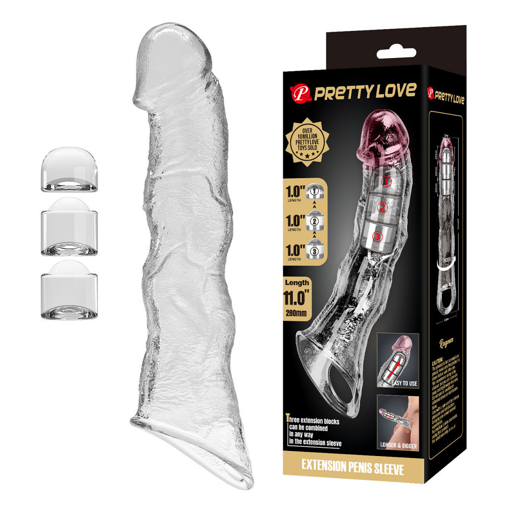 Удлиняющая насадка на пенис Pretty Love Extension с удлинителями (3 шт), прозрачная, 28 х 5,2 см Sex Aura Киев - изображение 1