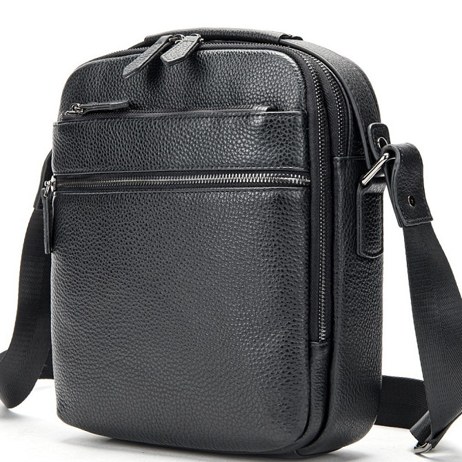 Кожаная мужская сумка через плечо черная Tiding Bag MN-284334 Каменское - изображение 8