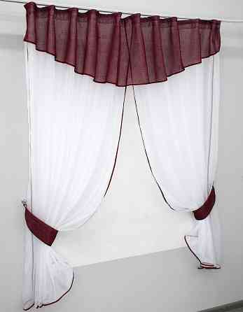 Кухонный комплект VR-Textil № 084к шторки с ламбрекеном бордовый с белым 265х170 см (52-0265) Киев