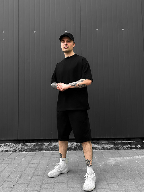 Чоловічий літній костюм шорти і футболка оверсайз, чоловічий костюм двійка на літо Чорний SANE Одеса - фото 3