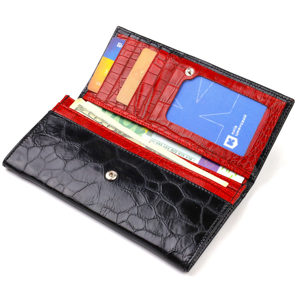 Незвичайний жіночий гаманець із натуральної фактурної шкіри CANPELLINI 21834 Чорний Київ - фото 6