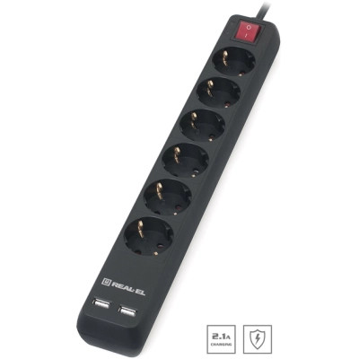 Сетевой фильтр питания REAL-EL REAL-EL RS-6 PROTECT USB, 5m, black (EL122300018) Винница - изображение 7