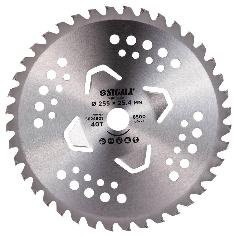 Диск для триммера с твердосплавными напайками Ø255×25.4мм 40Т 4 подрезные лопасти SIGMA (5624601) Ровно - изображение 1