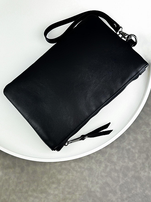 Кожаный клатч из натуральной гладкой кожи SKILL (Черный) Сумы - изображение 8