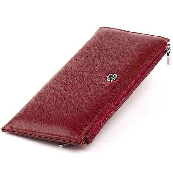 Горизонтальний тонкий гаманець зі шкіри жіночий ST Leather 19326 Бордовий Київ