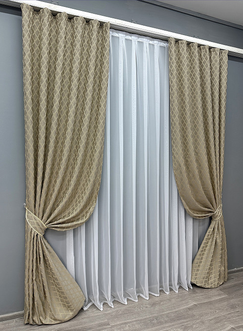 Комплект готових штор VR-Textil Жакард RUBI № 1760ш Сіро-бежевий 150х300 см 2 шт (33-0719) Київ - фото 3