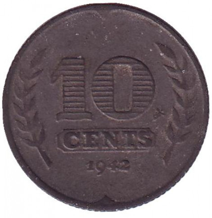 Монета 10 центов. 1942 год, Нидерланды. Полтава - изображение 1
