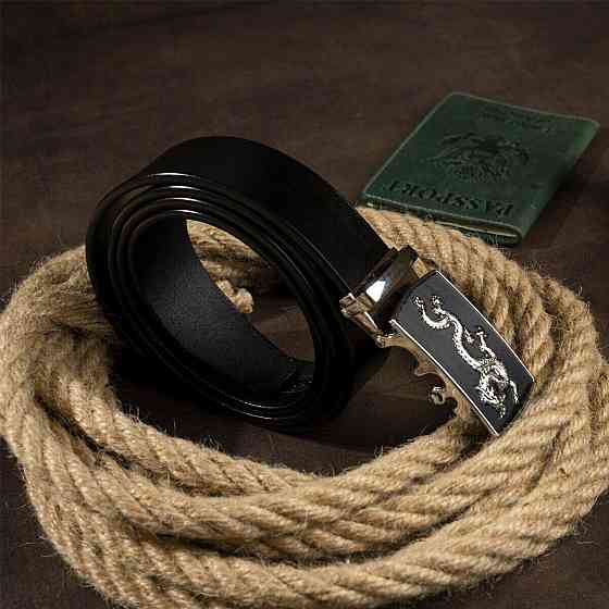 Ремінь чоловічий сріблястий дракон Vintage 20256 Чорний Київ