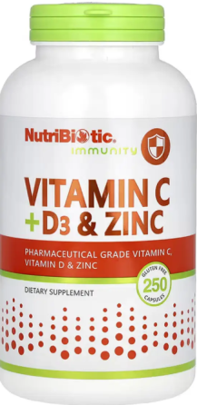 Вітаміни C + D3 та цинк Nutribiotic Vitamin C + D3 & Zinc 250 капс Київ