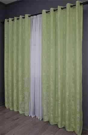 Комплект штор на люверсах VR-Textil Жакард Sultan YL № 1367ш Світло-оливковий 150х250 см 2 шт (37-0055) Київ