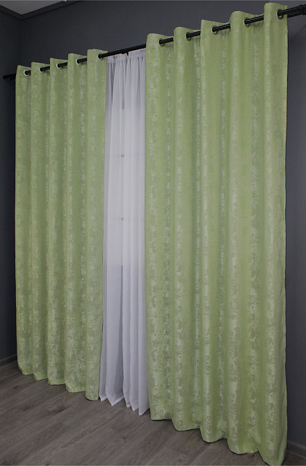 Комплект штор на люверсах VR-Textil Жакард Sultan YL № 1367ш Світло-оливковий 150х250 см 2 шт (37-0055) Київ - фото 5
