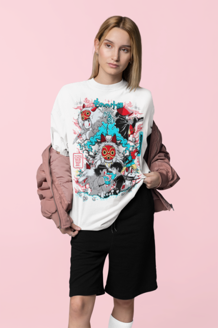 Футболка для хлопчика з аніме принтом Прінкесс Мононоке Аніме Джапанесе оверсайз (зріст від 165 до 180) Чорний AnimeJ0572m Дніпро - фото 2