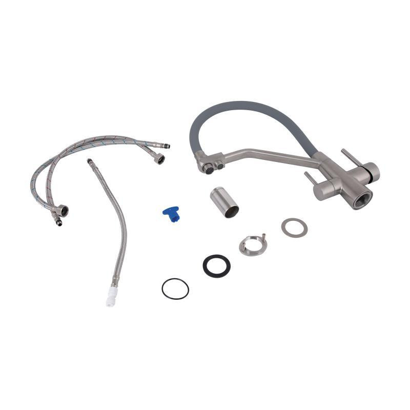 Смеситель для кухни Lidz Aria 020F3 с гибким изливом, с подключением для питьевой воды Nickel/Grey Харьков - изображение 8