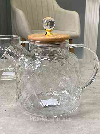 Чайник заварювальний Olens "Ромбус" 1500 мл скляний із бамбуковою кришкою для дому та ресторану Київ