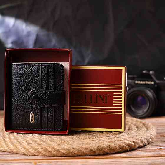 Стильний гаманець із натуральної зернистої шкіри Чорний (CANPELLINI) Київ