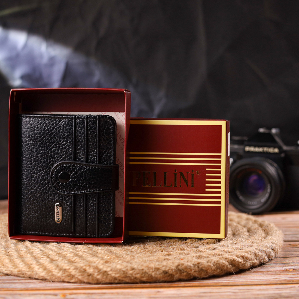 Стильний гаманець із натуральної зернистої шкіри Чорний (CANPELLINI) Київ - фото 4