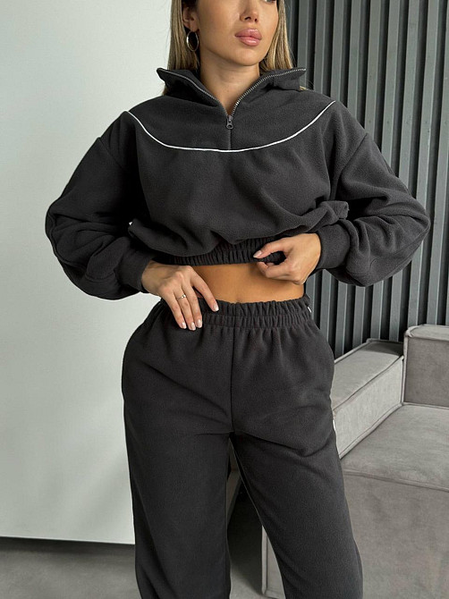 Женский теплый прогулочный костюм двойка: кофта и брюки из двухстороннего флиса Графит, 42/46 Одесса - изображение 4