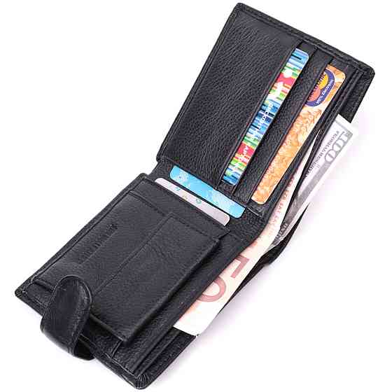 Бумажник для мужчин удобного размера из натуральной кожи ST Leather 22463 Черный Киев