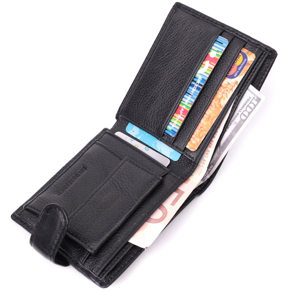 Бумажник для мужчин удобного размера из натуральной кожи ST Leather 22463 Черный Киев - изображение 5