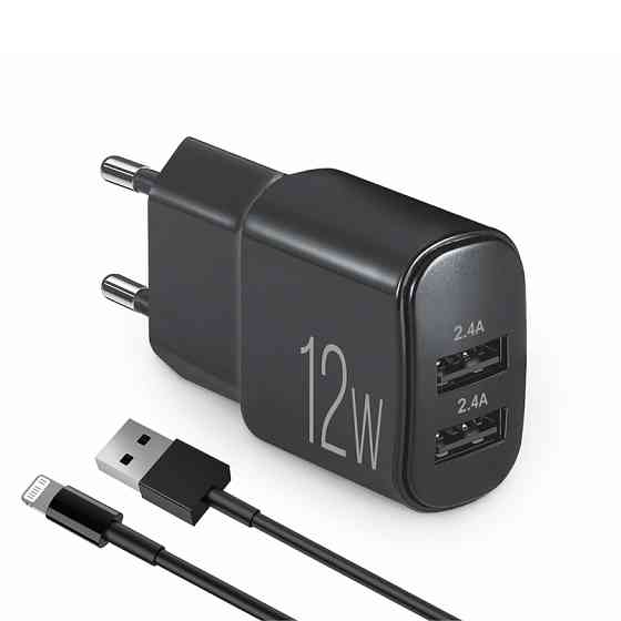 Сетевое зарядное устройство Brevia ePower 12W 2xUSB-A + кабель USB-A to Lightning 1м черный Львов