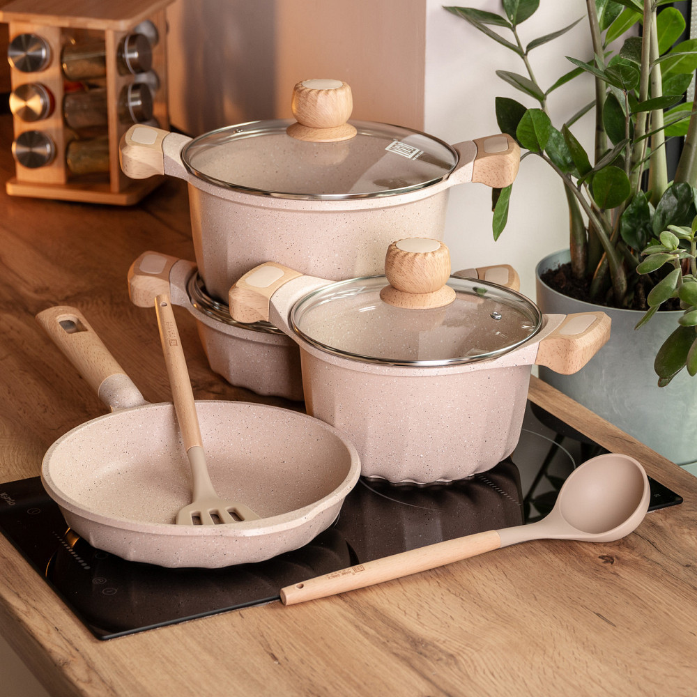 Набор посуды: 3 кастрюли и сковорода с лопаткой и половником Киев - изображение 5