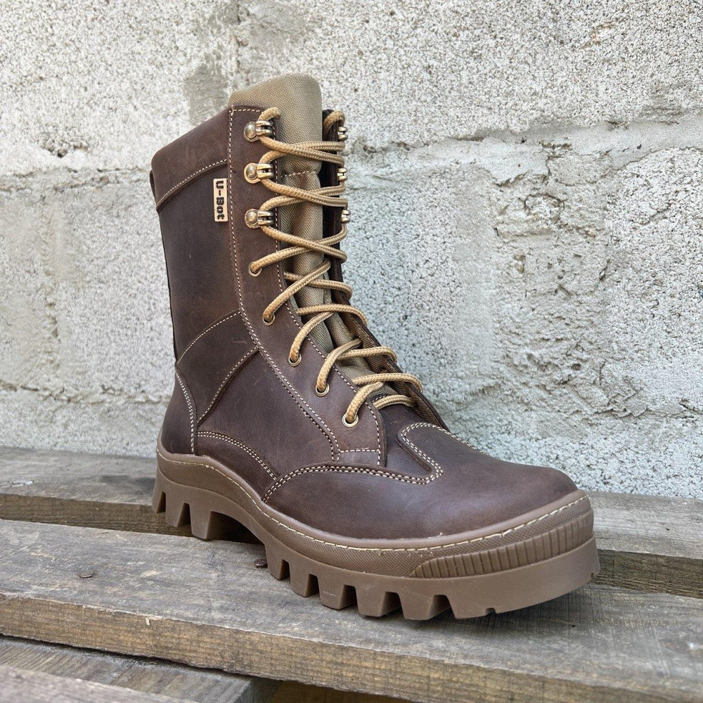 Чоловічі військові шкіряні берці демісезонні коричневі, тактичні  якісні водостійкі шкіряні берці весна осінь Львів - фото 3