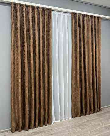 Комплект готових штор VR-Textil Жакард Sultan XO № 1827ш Коричневий 145х250 см 2 шт (39-952) Київ