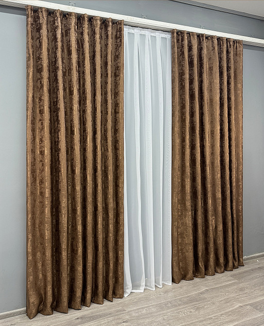 Комплект готових штор VR-Textil Жакард Sultan XO № 1827ш Коричневий 145х250 см 2 шт (39-952) Київ - фото 4