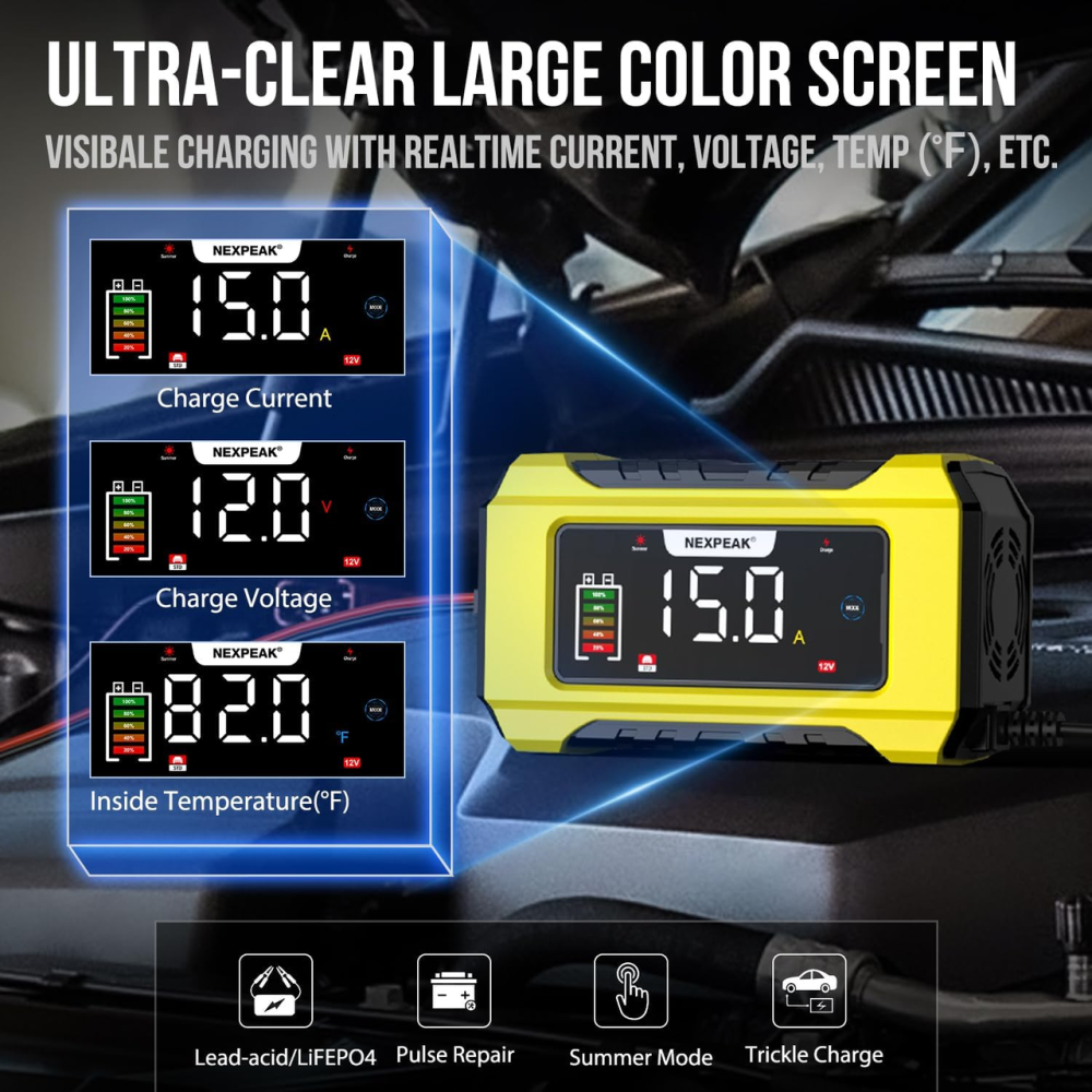 Зарядное устройство NEXPEAK NC215 15A/8A для аккумуляторов 12V/24V, LiFePO4, AGM, GEL, Smart 9-этапный, импульсное восстановление Киев - изображение 5