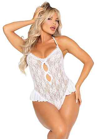 Боди Leg Avenue Lace Floral Lace Halter Teddy with Flutter Accent One Size, White Sex Aura Киев