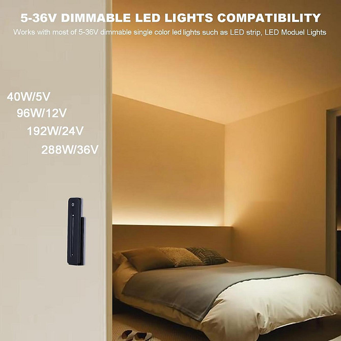 Димер OYLIT LED 5-36V 8A, RF 2.4GHz, сенсорний, без миготіння, з пультом, настінне магнітне кріпленн Київ - фото 4