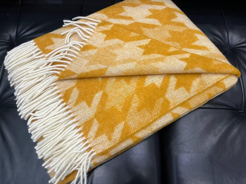 Плед вовняний Vladi 140x200 см жовто-гарячий гірчичний із новозеландської вовни Коломыя - изображение 4