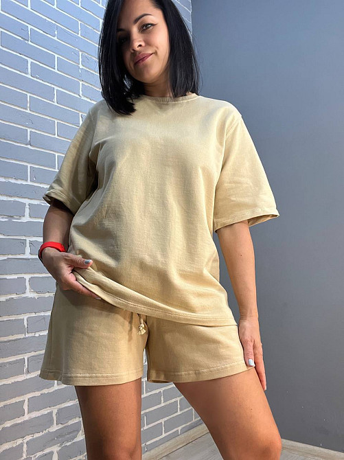 Костюм женский Pepper&mint 24-0101 футболка с шортами трикотажный оверсайз однотонный бежевый, бежевый, L Киев - изображение 1