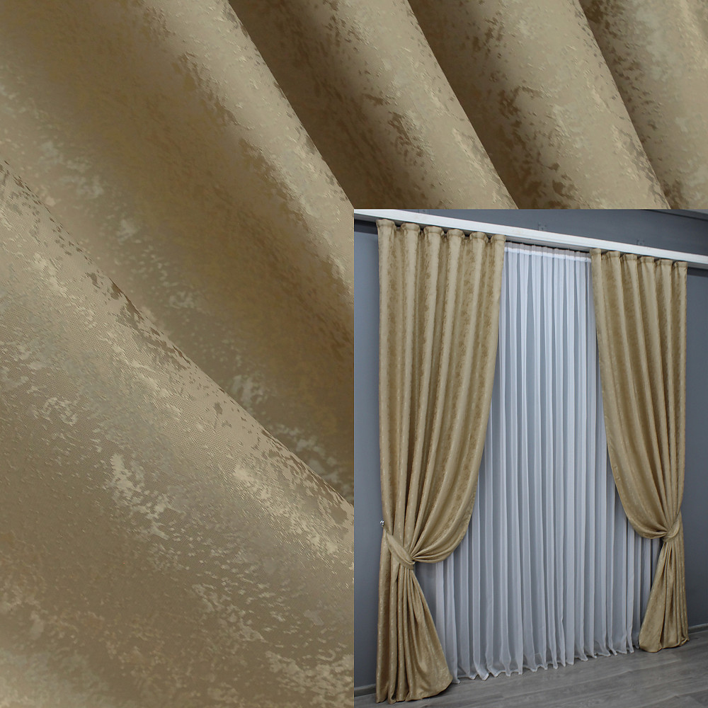 Комплект готових штор VR-Textil Жакард Мармур Al1 № 438ш Темно бежевий 150х270 см 2 шт (30-875) Київ - фото 1