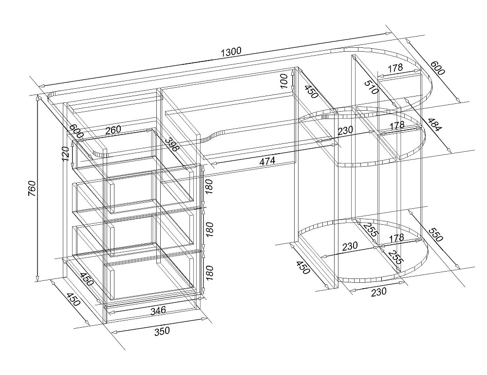 Стол письменный СКП-2 №11, Дуб Крафт Білий, 1300/600/760 Львов - изображение 2