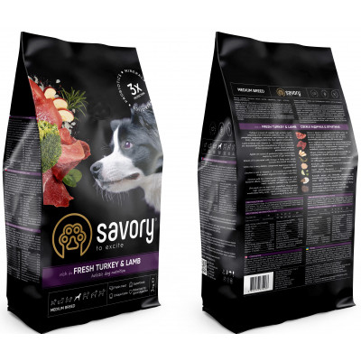 Сухой корм для собак Savory Medium Breed rich in Fresh Turkey and Lamb 3 кг (4820232630266) Винница - изображение 2