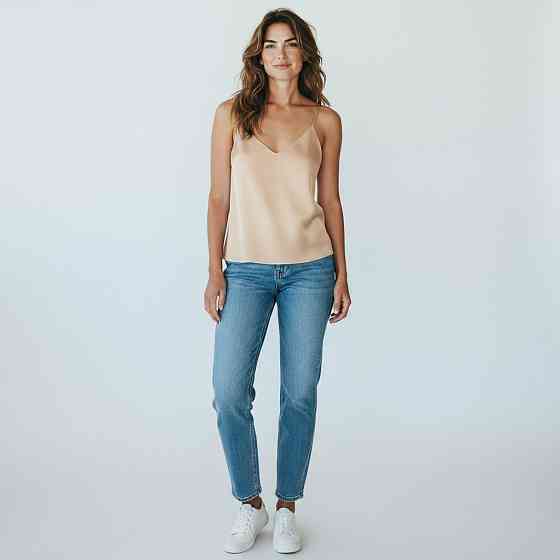 Шовкова майка на тонких бретельках Бежевий 3XL/4XL Харків