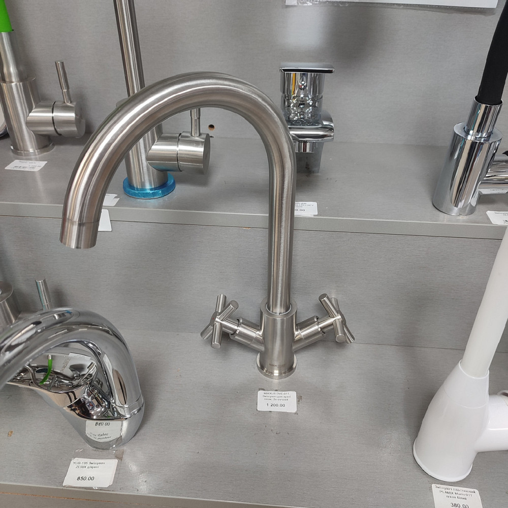 Змішувач для кухні MIXXUS DVE-011, ручки крест, з нерж. сталі Харків - фото 2