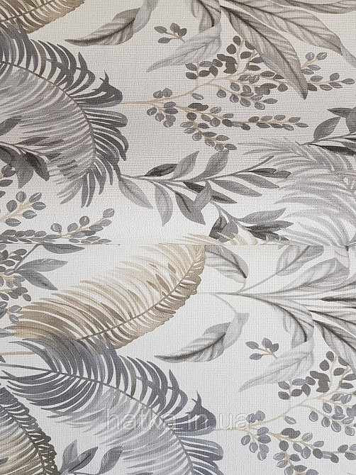 Обои виниловые на флизелине Rasch Florentine 1.06х10 листья ветки папоротника банана серые бежевые на белом Киев - изображение 1
