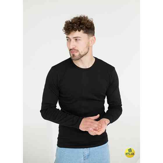 Чоловіча футболка з довгим рукавом лонгслів зі 100% бавовни Наталюкс 21-1308 S, Черный, Серый Киев