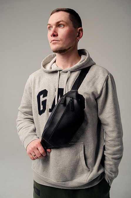 Чоловіча сумка-бананка чорна, сумка на пояс SL011 (Чорна) Суми - фото 2