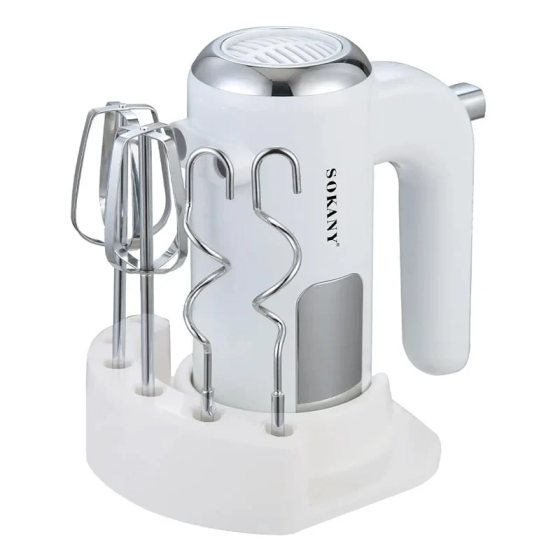 Миксер ручной 2 насадки венчики и крюки для теста белый Sokany SK-02025 Киев