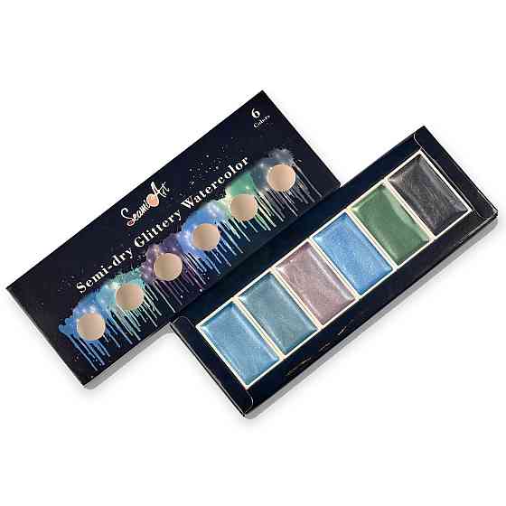 Набір фарб для малювання Seami Art Фарби акварельні з перламутром Сині відтінки Кам'янець-Подільський