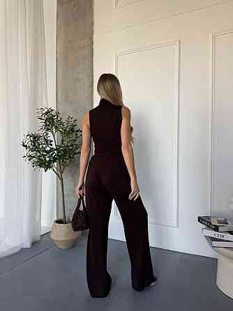 Женский базовый костюм двойка: топ американка и штаны палаццо вискоза Шоколадный, 40/44 Одесса