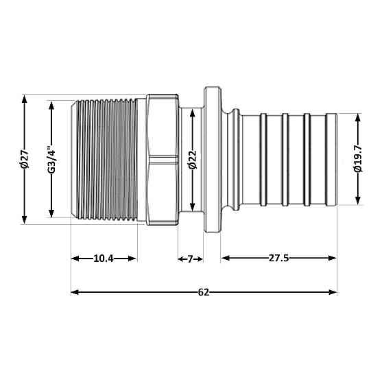 Переходних под натяжную гильзу Icma №1034  d25х3,5-3/4