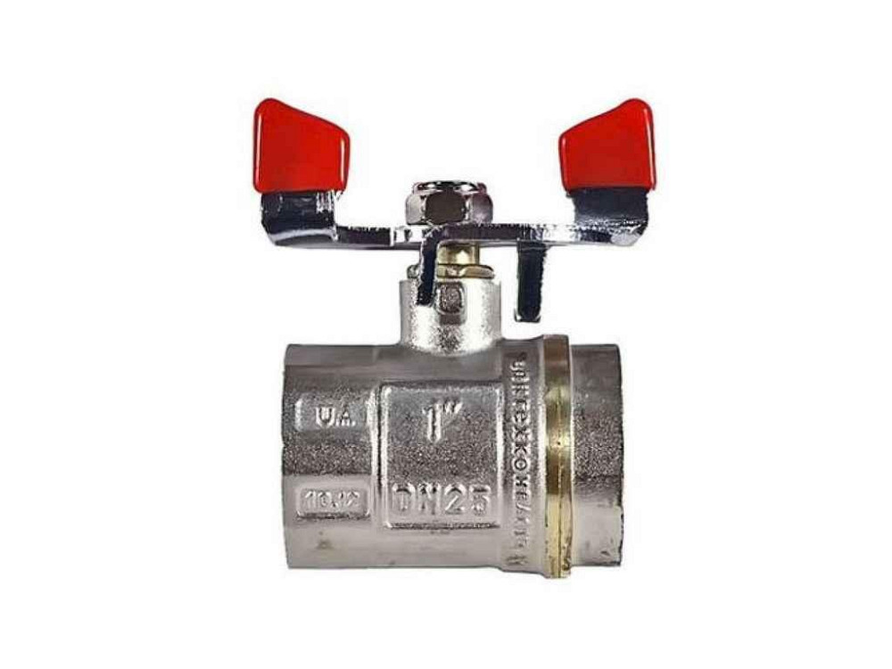 Кран шаровой 1 ГГМ,WP602-25FFW СТАЛ. МЕТЕЛИК - FFW ручка бабочка красная ТМ WATERPRO Киев - изображение 1