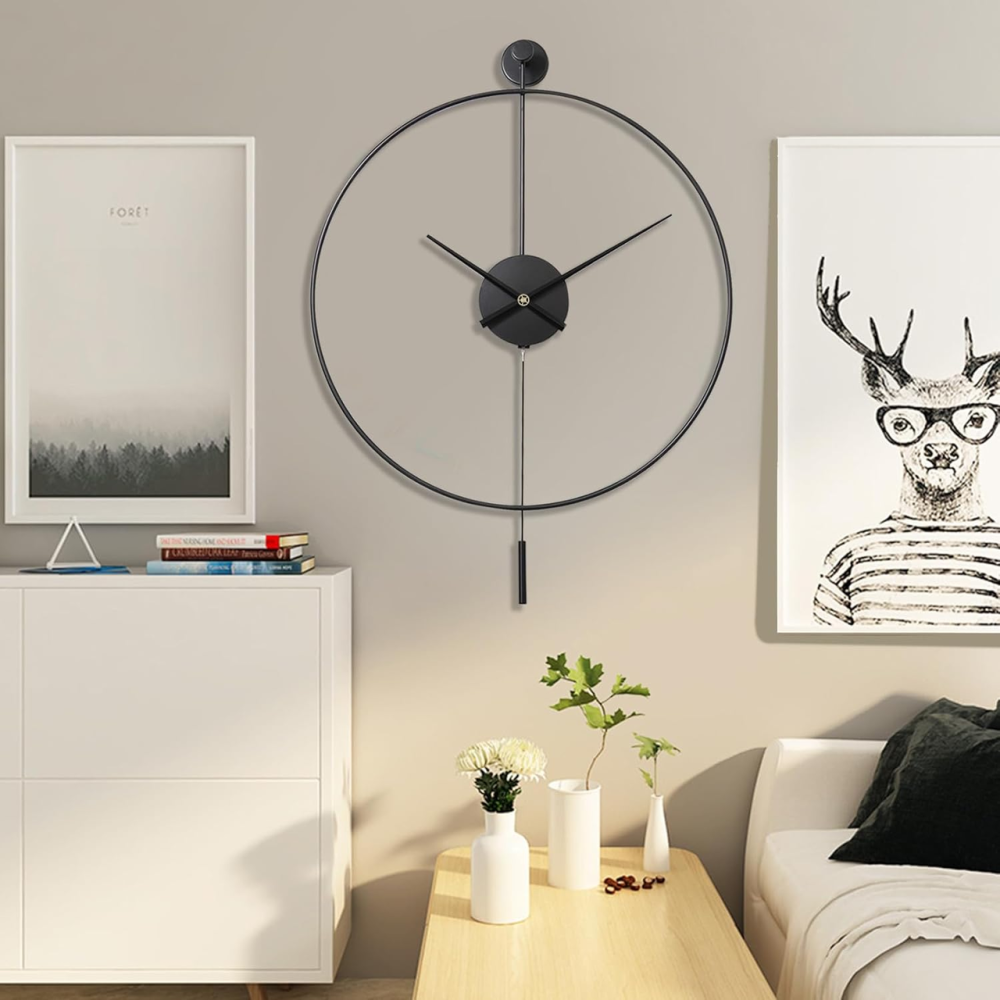 Годинник настінний металевий з маятником 60 см Mesliese Black Modern — безшумний великий декоративний годинник для вітальні Київ - фото 7